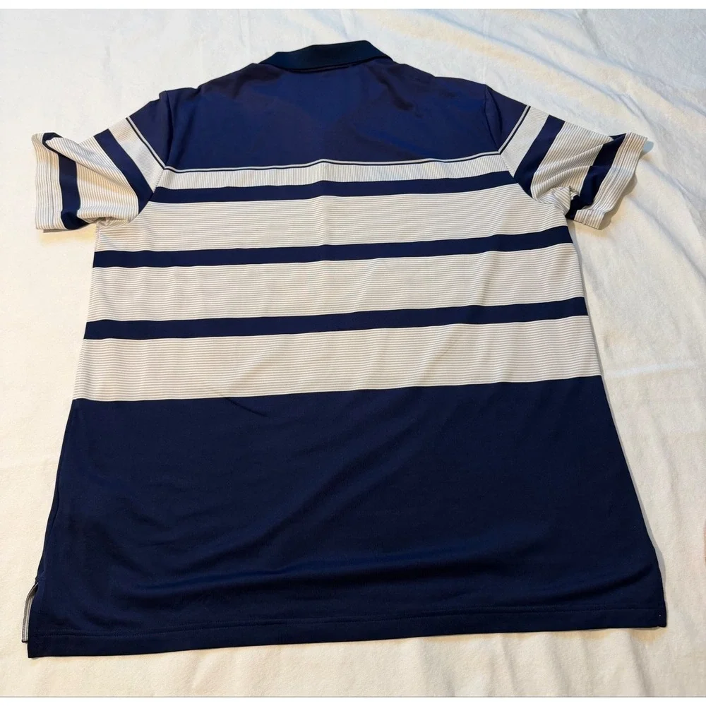 Adidas Golf Polo Shirt Mens XL Navy Blue White Striped Performance Short Sleeve